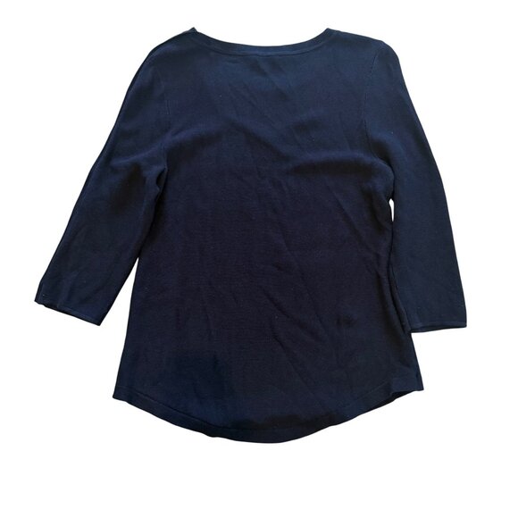 Talbots Navy Blue 3/4 Sleeve Sweater Top With Button Accents Size L - Picture 7 of 7